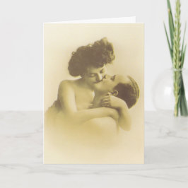 Vintage love couple kissing sepia illustration kaart