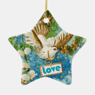 Vintage Love duif blauwe witte bloemen ornament