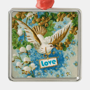 Vintage Love duif blauwe witte bloemen ornament