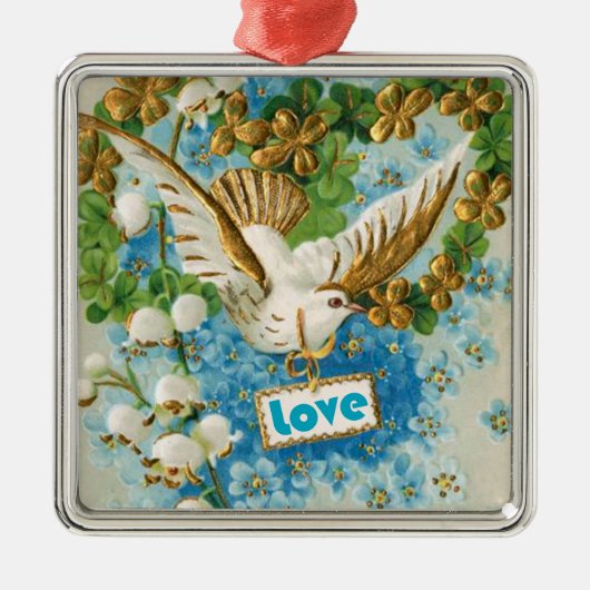Vintage Love duif blauwe witte bloemen ornament (Voorkant)
