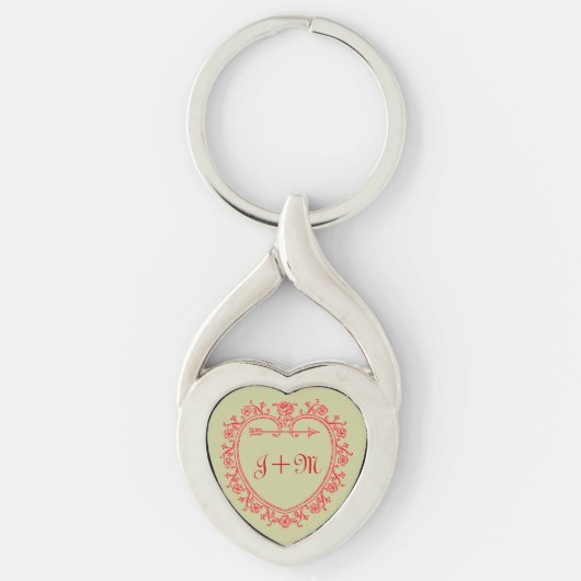Vintage Love Heart Arrow Monogram Initiaal Sleutelhanger (Voorkant)