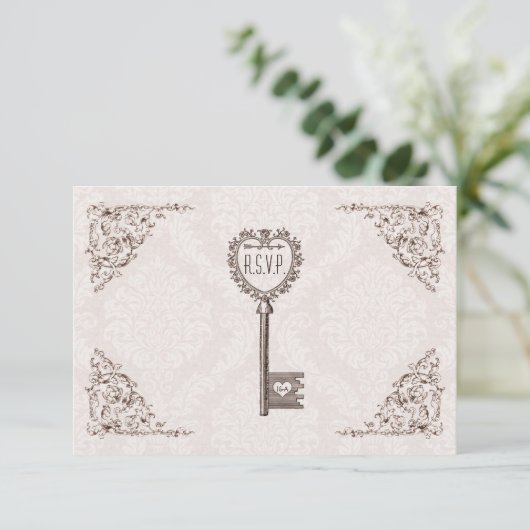 Vintage Love Key Wedding RSVP (Staand voorkant)