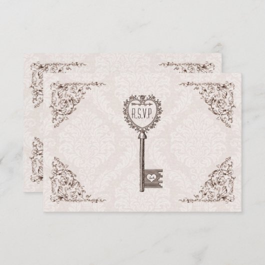 Vintage Love Key Wedding RSVP (Voorkant / Achterkant)