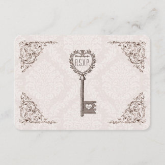 Vintage Love Key Wedding RSVP Kaartje