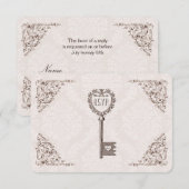 Vintage Love Key Wedding RSVP Kaartje (Voorkant / Achterkant)