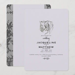 Vintage Love & Lace Lavendel Trouw Uitnodiging