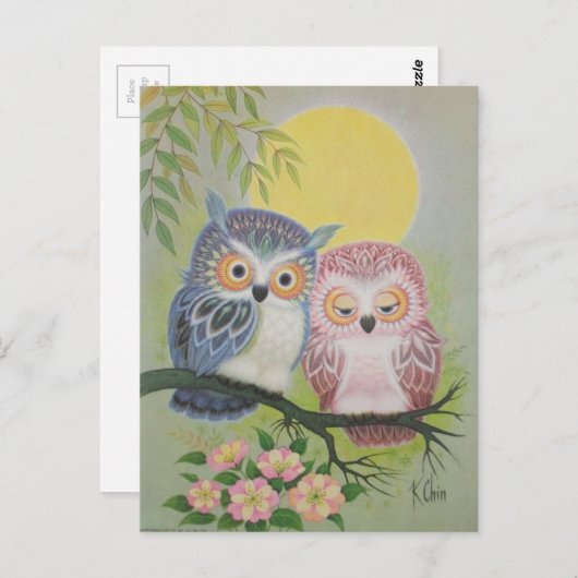 Vintage Love Owls Briefkaart (Voorkant / Achterkant)