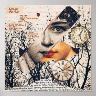 Vintage Love Poem Collage Romantische Sepia Muur Poster