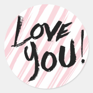 Vintage Love You Roze en Witte Strepen Ronde Sticker