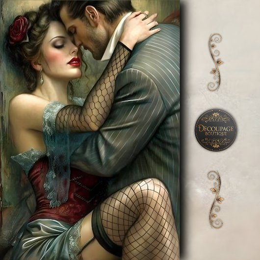 Vintage Lovers Sensual Embrace Decoupage Tissuepapier