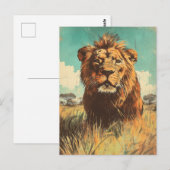 Vintage Löwe Im Gras Der Savanne Briefkaart