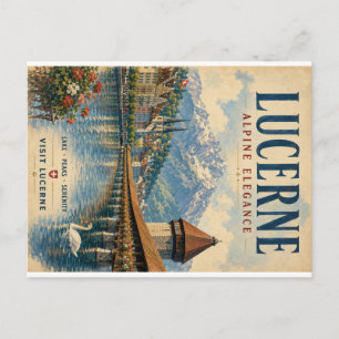 Vintage Lucerne-reisposter met Alpenpieken en Feestdagenkaart