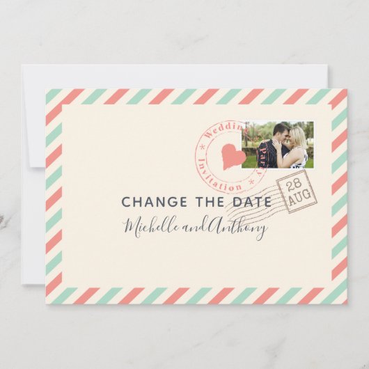 Vintage luchtpost huwelijksdatum foto save the date (Voorkant)