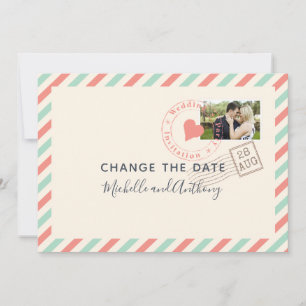 Vintage luchtpost huwelijksdatum foto save the date