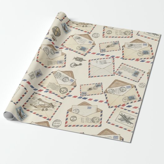 Vintage luchtpostavontuur (3) cadeaupapier (Uitgerold)