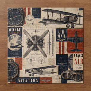 Vintage Luchtvaart Vliegtuig Blauwdruk Collage Legpuzzel