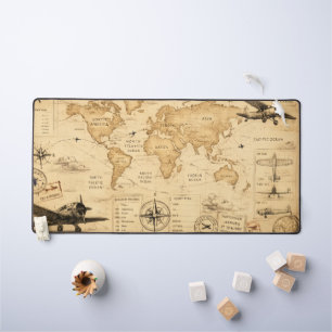 Vintage Luchtvaartkaart Piloot Avontuur Bureau Mat