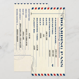Vintage Luchtvaartmaatschappij Instapkaart Huwelij Save The Date