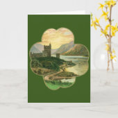 Vintage Lucky Gold Shamrock met een Iers kasteel Kaart (Gele Bloem)