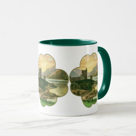 Vintage Lucky Gold Shamrock met een Ierse kasteel Mok (Voorkant rechts)