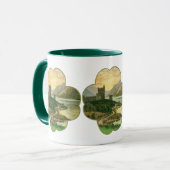 Vintage Lucky Gold Shamrock met een Ierse kasteel Mok (Voorkant links)