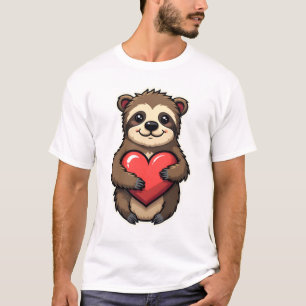Vintage Luiaard Hart Retro Liefde Dieren Kunst 2 T-shirt