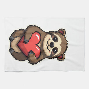 Vintage Luiaard Hart Retro Liefde Dieren Kunst 2 Theedoek