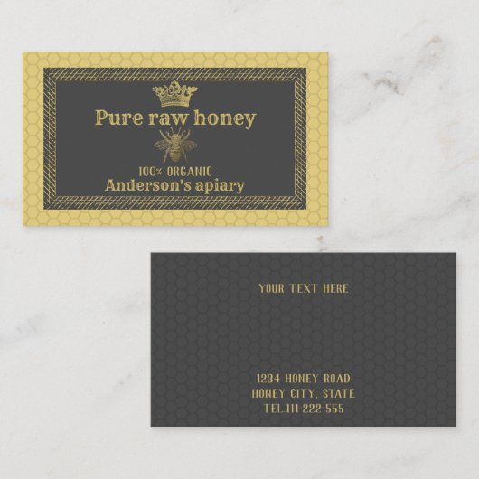 Vintage Luxe goudkroonbijen/bijenbijen boerderij Visitekaartje (Voorkant / Achterkant)