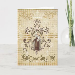 Vintage Maagd Maria Mount Carmel Birthday Kaart