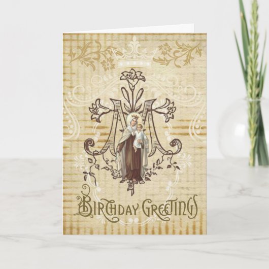 Vintage Maagd Maria Mount Carmel Birthday Kaart (Voorkant)