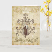 Vintage Maagd Maria Mount Carmel Birthday Kaart (Gele Bloem)