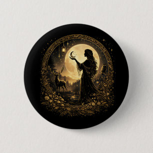 Vintage Maan Godin Hemelse Vrouwen Vrouwelijk Ronde Button 5,7 Cm
