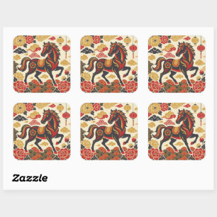 Vintage Maan Paard Chinees Nieuwjaar Vierkante Sticker
