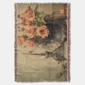 Vintage Macabere Rozen Schedels Sepia Deken (Voorkant Verticaal)
