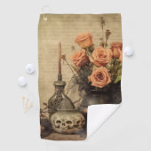 Vintage Macabere Rozen Schedels Sepia Golfhanddoek (Insitu)