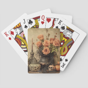 Vintage Macabere Rozen Schedels Sepia Pokerkaarten