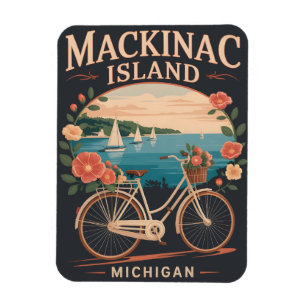 Vintage Mackinac Island Michigan met fiets Bloemen Magneet