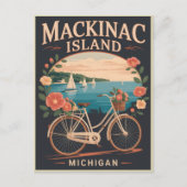 Vintage Mackinac Island Michigan with bike Flowers Briefkaart (Voorkant)