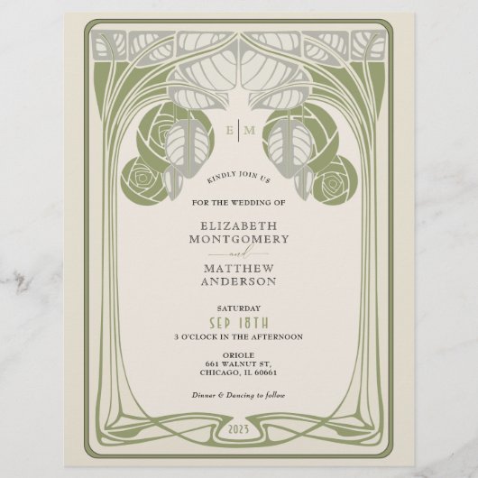 Vintage Mackintosh-bloeiende bomen in saliegroen Flyer (Voorkant)