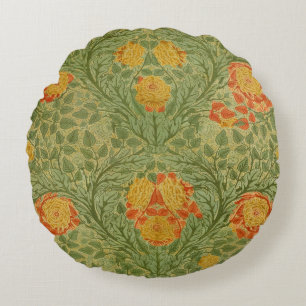 Vintage Mackmurdo Roos en Blad Bloemenkunst Rond Kussen