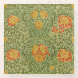 Vintage Mackmurdo Roos en Blad Bloemmotief Kunst Glazen Onderzetter