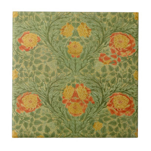 Vintage Mackmurdo Roos en Blad Bloemmotief Kunst Tegeltje