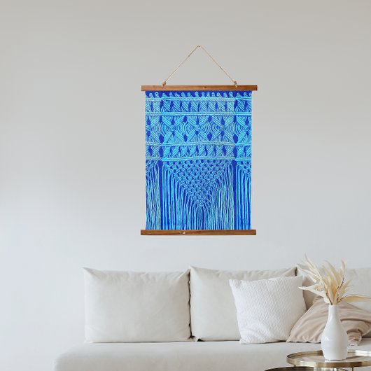 vintage Macramé look - blue Hangend Wandkleed