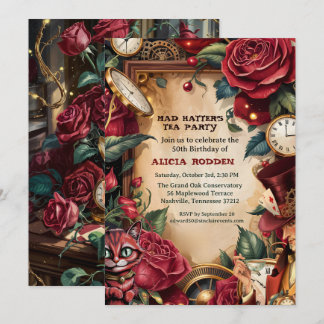 Vintage Mad Hatter Tea Party Birthday  Kaart