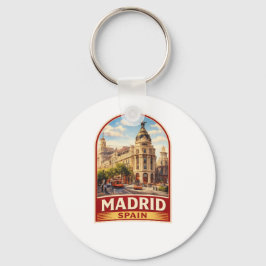 Vintage Madrid Spain Travel Poster Style Design Sleutelhanger