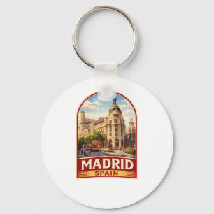 Vintage Madrid Spanje Reisposter Stijlontwerp Sleutelhanger
