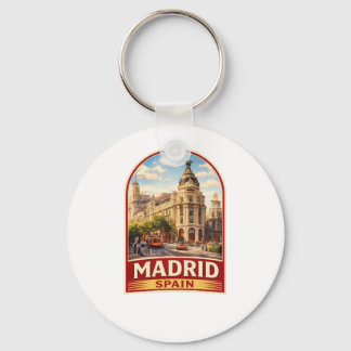 Vintage Madrid Spanje Reisposter Stijlontwerp Sleutelhanger