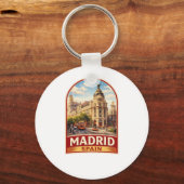 Vintage Madrid Spanje Reisposter Stijlontwerp Sleutelhanger (Voorkant)