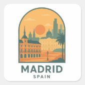 Vintage Madrid Spanje Reizen – Retro Stad Vierkante Sticker (Voorkant)