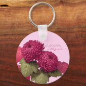 Vintage Magenta Chrysanthemum Botanisch Sleutelhanger (Voorkant)